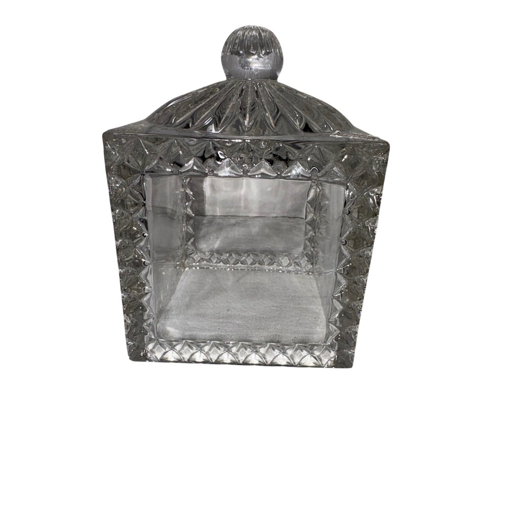 Fifth Avenue Crystal Ltd Square Picture Cube Glass Jar Lid Vintage